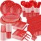 452 Pcs Red Birthday Party Decoration Include Red Diamond Paper Plates Napkins Cups Tablecloth Cutlery Straws Tableware